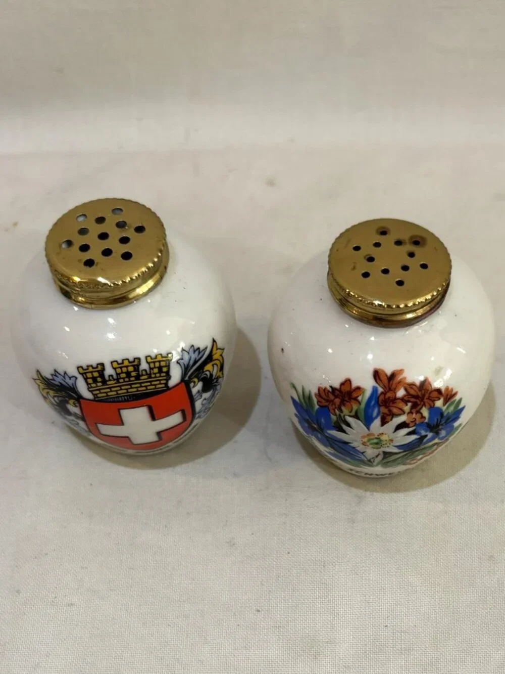 VTG Switzerland Porcelain Salt Pepper Shaker Metal Cap